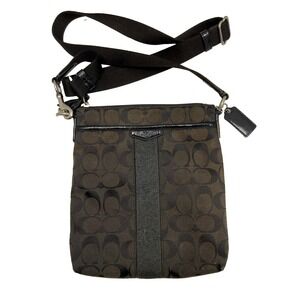COACH Signature Jacquard with Black Patent leather trim CROSSBODY‎ Messenger Bag